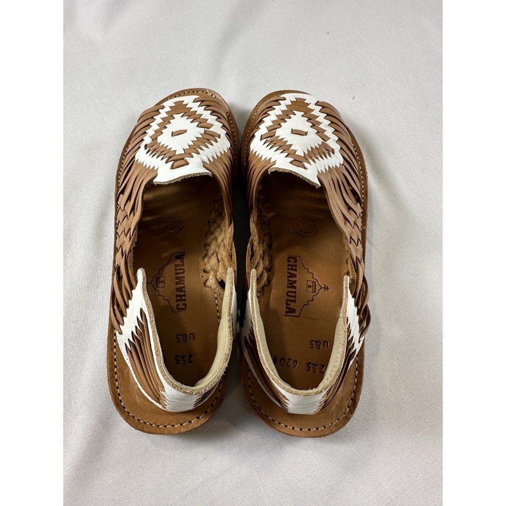 Chamula Chichen Huarache Sandal Sz 8.5 Brown White OpenToe SlipOn Western Tribal - Picture 5 of 6